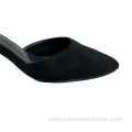 Black Microfiber Pointed Toe Ankle Strap Chunky Heels for Women